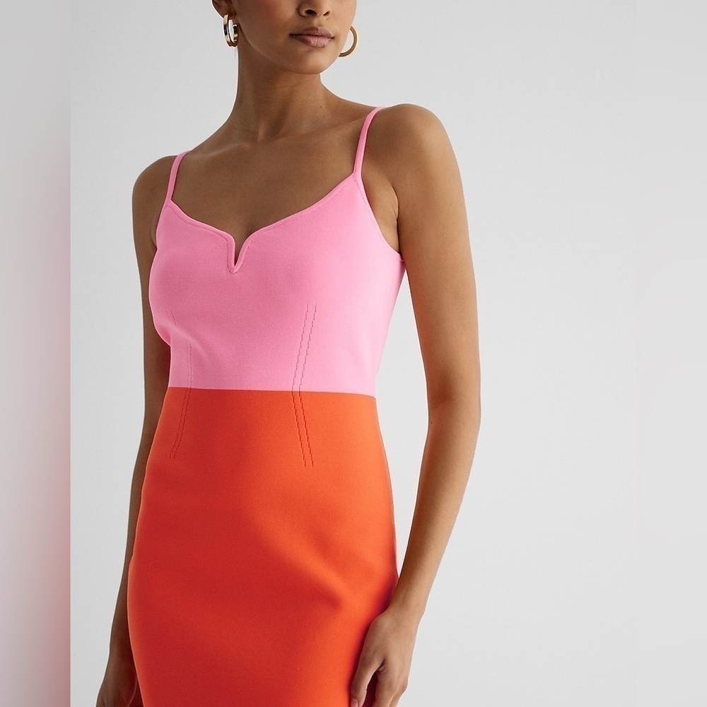 Express Body Contour V-Wire Color Block Midi Sweater Dress Large - Picture 7 of 16